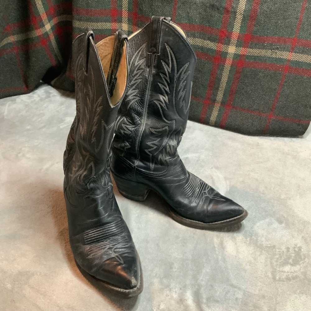 Justin 2039 Mens Black Leather Western Cowboy Boots Made in USA Size 7 D